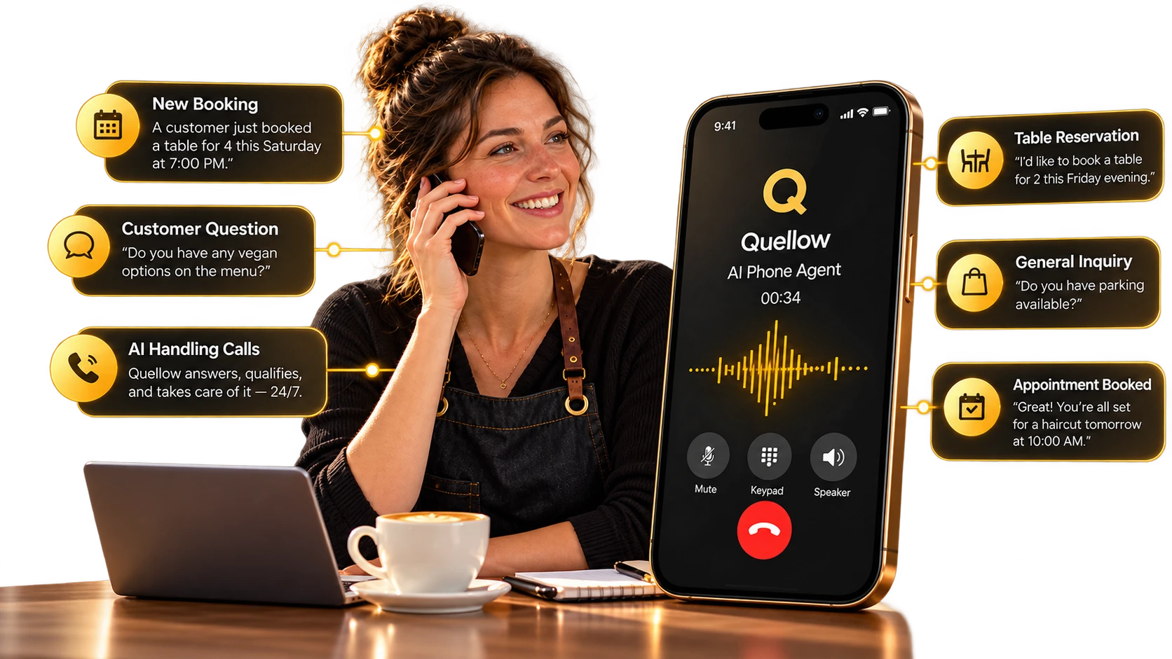 Quellow AI phone agent handling a call
